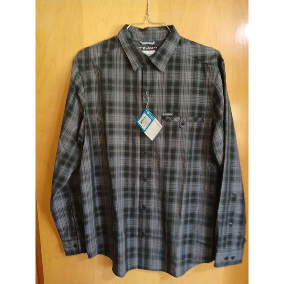 Columbia Omni-Shade Shirt Mens M Gray Plaid L.S. Sun Protection Outdoor Hiking M - Picture 10 of 16